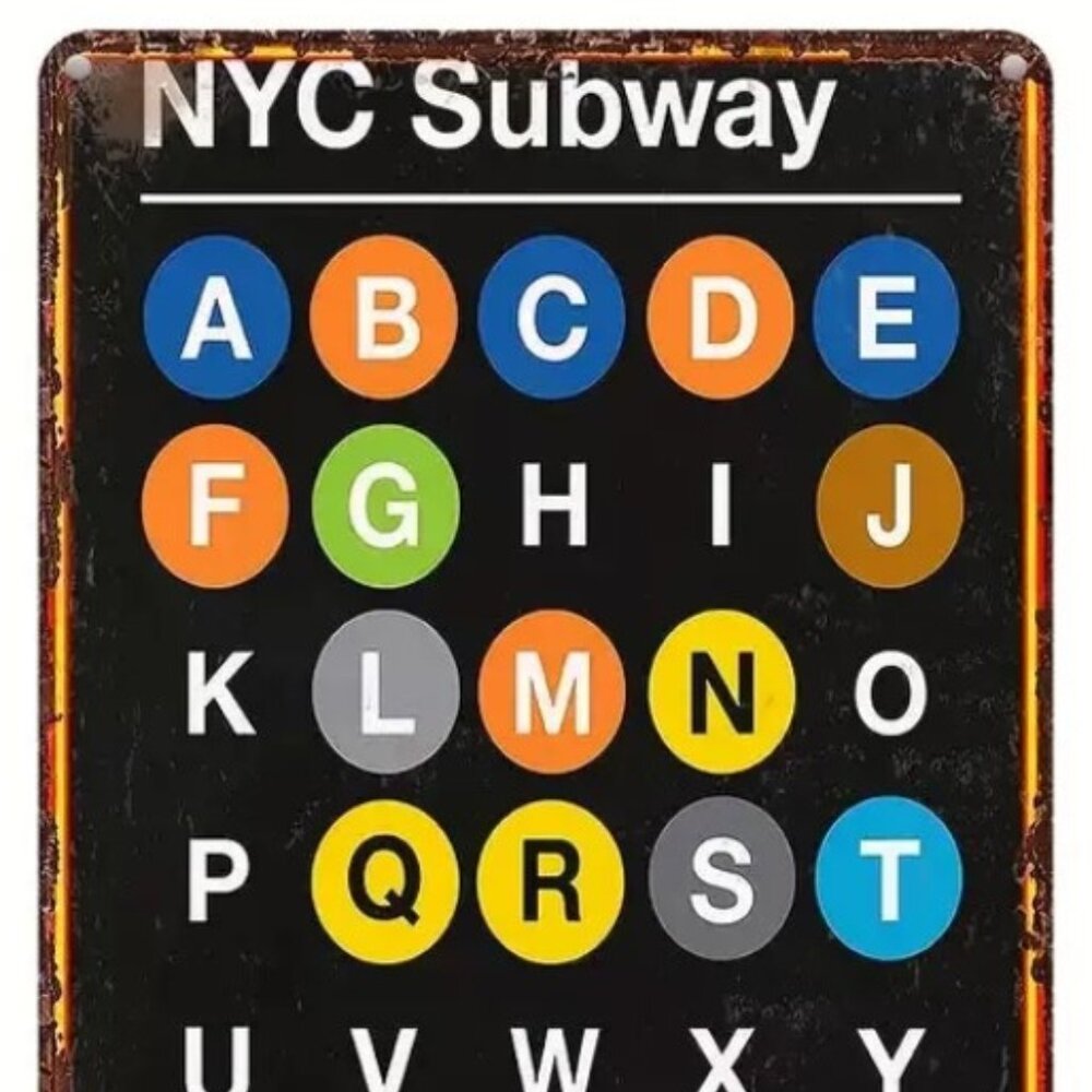 NYC Subway Sign Metal Wall Art 8x12" New York Transit Decor Alphabet Map